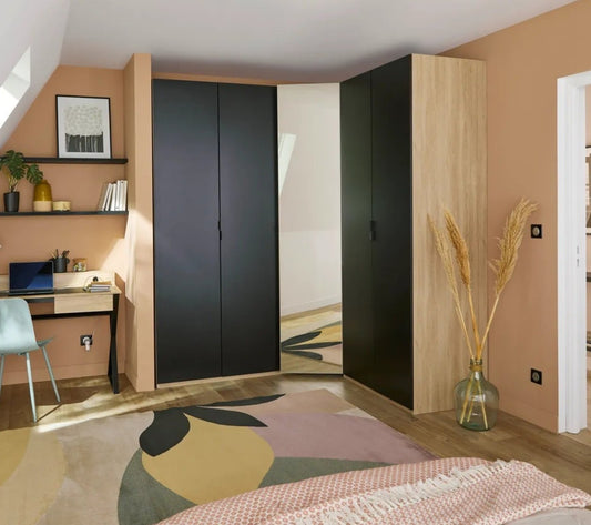 Extenso mueble esquinero imitación roble