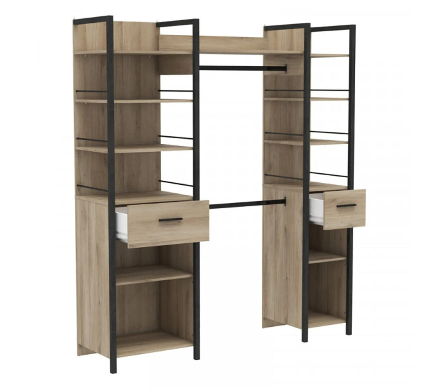 Ausziehbares Ankleidemöbel Eiche/Schwarz - Gari - L 140/179 XL 48 XH 207 cm