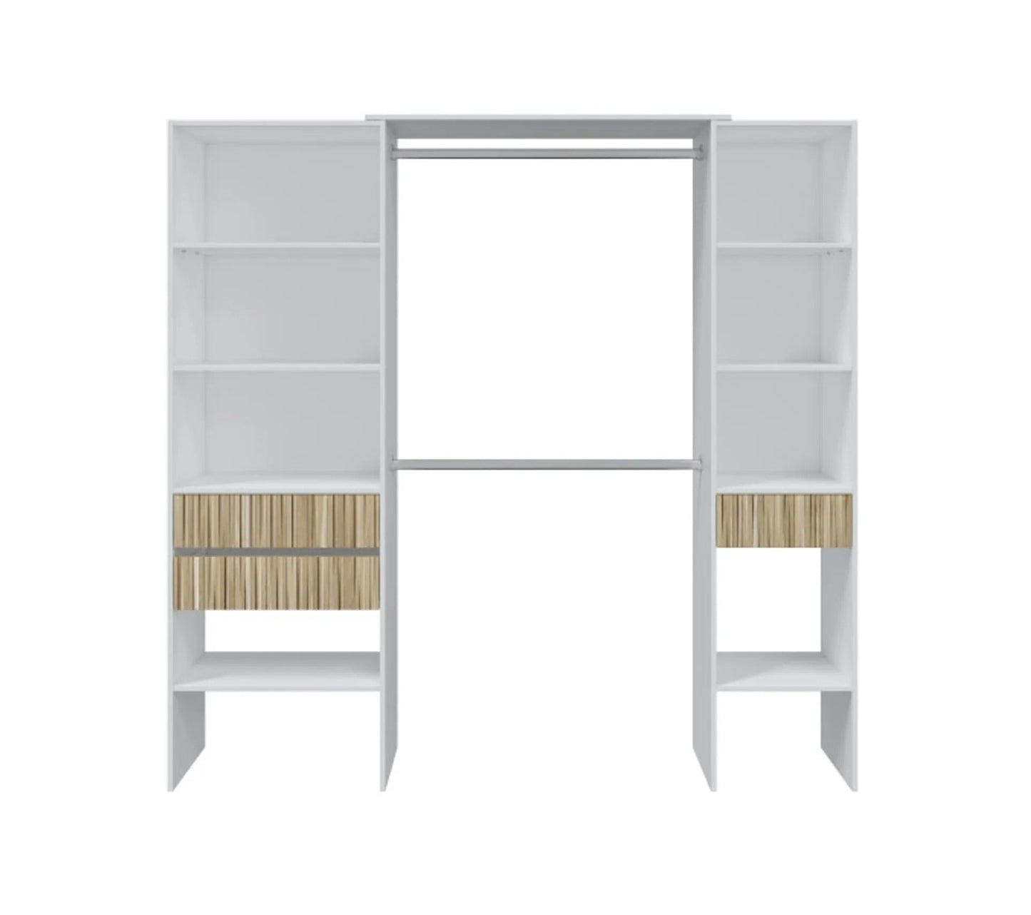 Ankleideeinrichtung 3 Schubladen Weiß/Helles Holz - Yana - L 190 XL 40 XH 187 cm
