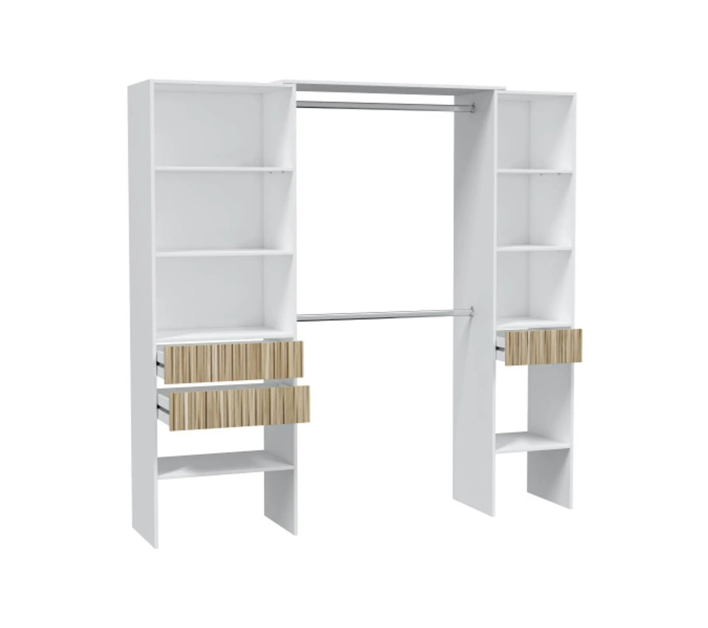 Ankleideeinrichtung 3 Schubladen Weiß/Helles Holz - Yana - L 190 XL 40 XH 187 cm